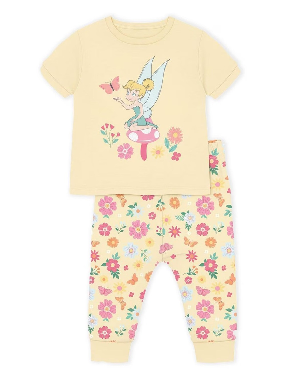 5/$15 Disney Baby Yellow Tinkerbell 2 Piece Set Size 0-3 Months
